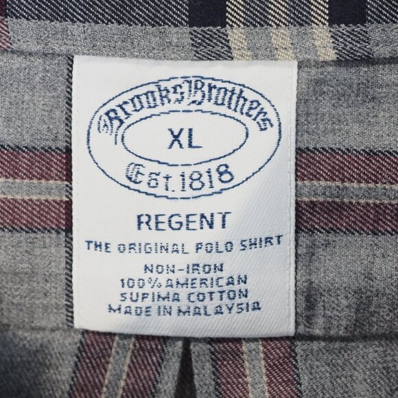 Brooks Brothers Shirt Mens Extra Large Gray Plaid Regent Oxford Button Preppy - Picture 3 of 9